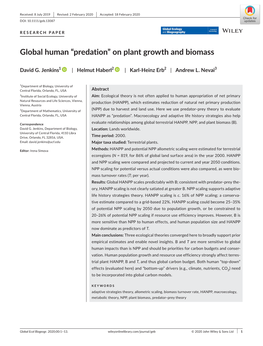 Global Human “Predation” on Plant Growth and Biomass