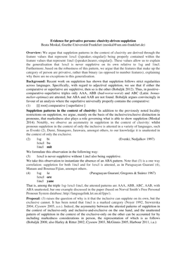 Evidence for Privative Persons: Clusivity-Driven Suppletion Beata Moskal, Goethe-Universität Frankfurt (Moskal@Um.Uni-Frankfurt.De)