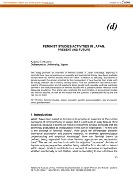 Feminist Studies/Activities in Japan: Present and Future