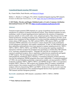 Cannabinoid Ligands Targeting TRP Channels By