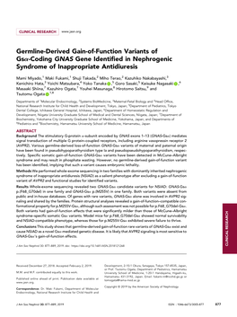 Germline-Derived Gain-Of-Function Variants of Gsa-Coding GNAS Gene Identified in Nephrogenic Syndrome of Inappropriate Antidiuresis