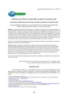 The Utilization of Insects As a Sustainable and Secure Source of Animal-Based Food for the Human Diet Has Continued to Incr