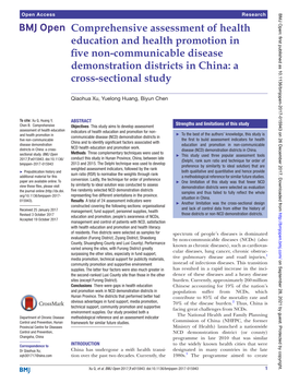 Comprehensive Assessment of Health Education and Health Promotion in Five Non-Communicable Disease Demonstration Districts in China: a Cross-Sectional Study