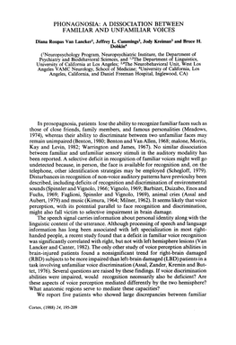 Phonagnosia: a Dissociation Between Familiar and Unfamiliar Voices