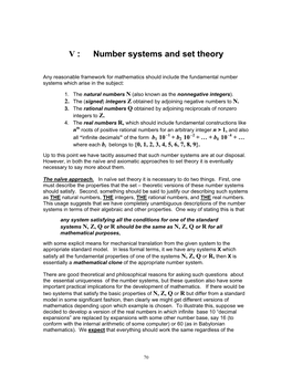 V : Number Systems and Set Theory