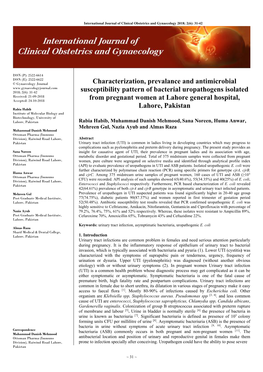 Characterization, Prevalance and Antimicrobial Susceptibility Pattern