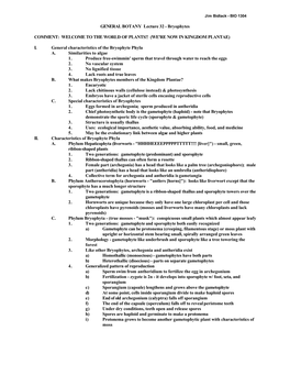 GENERAL BOTANY Lecture 32 - Bryophytes