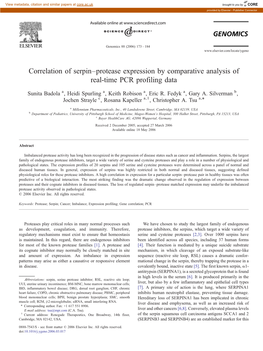 Correlation of Serpin–Protease Expression by Comparative Analysis of Real-Time PCR Profiling Data