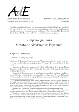 Propono1 Pri Nova Statuto De Akademio De Esperanto