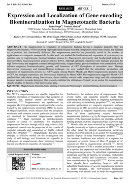 Expression and Localization of Gene Encoding Biomineralization In