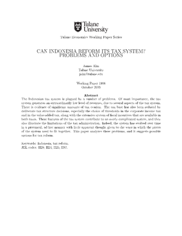 Can Indonesia Reform Its Tax System? Problems and Options