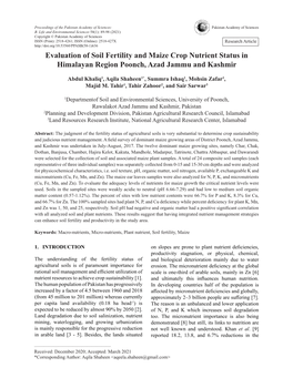 Evaluation of Soil Fertility and Maize Crop Nutrient Status in Himalayan Region Poonch, Azad Jammu and Kashmir