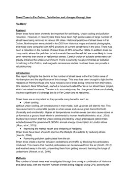 Street Trees in Far Cotton: Distribution and Changes Through Time