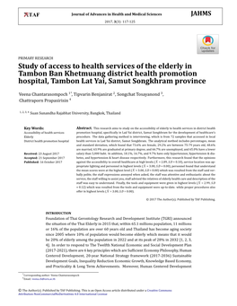 Study of Access to Health Services of the Elderly in Tambon Ban Khetmuang District Health Promotion Hospital, Tambon Lat Yai, Samut Songkhram Province