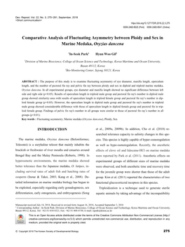 Comparative Analysis of Fluctuating Asymmetry Between Ploidy and Sex in Marine Medaka, Oryzias Dancena