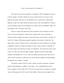 Cicero, Caesar, and the SCU of January 49 Why Did Cicero Lay Down His Imperium in September 47 BCE in Brundisium Instead of in R