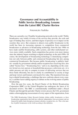 Governance and Accountability in Public Service Broadcasting: Lessons from the Latest BBC Charter Review