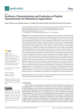 Synthesis, Characterization and Evaluation of Peptide Nanostructures for Biomedical Applications