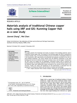 Materials Analysis of Traditional Chinese Copper Halls Using XRF and GIS: Kunming Copper Hall As a Case Study