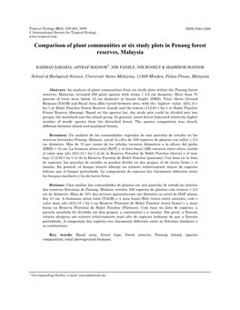 Comparison of Plant Communities at Six Study Plots in Penang Forest Reserves, Malaysia