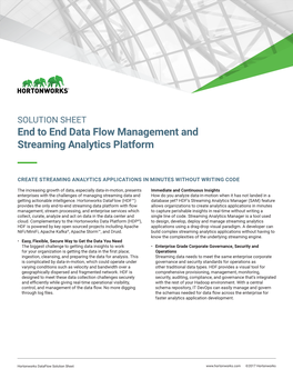 End to End Data Flow Management and Streaming Analytics Platform