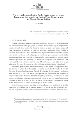 A Través Del Espejo. Emilia Pardo Bazán Como Personaje Literario En Dos Novelas De Benito Pérez Galdós Y Una De Vicente Blasco Ibáñez