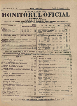 Monitorul Oficial Din a Treiazi Toatà Corespondenta Se Va Trimite Pe Adresa :Monitorul Oficial, Bucureti I.Bulevardul Elisabeta, 29 Telegramemon1toficial