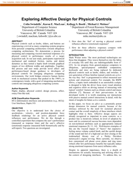 Exploring Affective Design for Physical Controls Colin Swindells*, Karon E