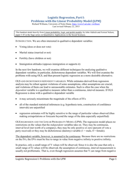 Logistic Regression, Part I: Problems with the Linear Probability Model