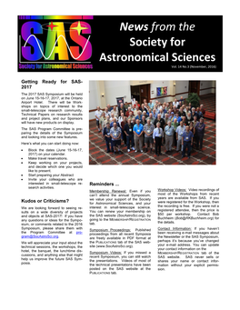 News from the Society for Astronomical Sciences