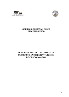 Plan Estrategico Regional De Comercio Exterior Y Turismo De Cusco 2004-2008