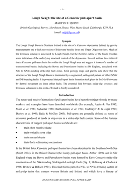 Lough Neagh: the Site of a Cenozoic Pull-Apart Basin MARTYN F