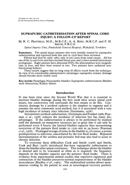 SUPRAPUBIC CATHETERISATION AFTER SPINAL CORD INJURY: a FOLLOW-UP REPORT by R