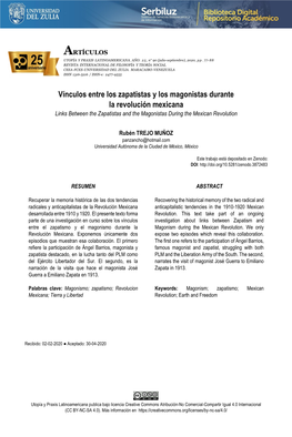 Vínculos Entre Los Zapatistas Y Los Magonistas Durante La Revolución Mexicana Links Between the Zapatistas and the Magonistas During the Mexican Revolution