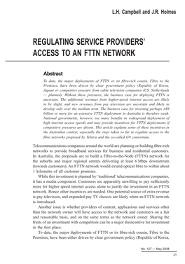 Regulating Service Providers' Access to an Fttn Network