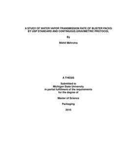 A Study of Water Vapor Transmission Rate of Blister Packs by Usp Standard and Continuous Gravimetric Protocol