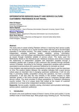 Customers' Preference in Air Travel