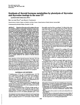 And Thyroxine Analogs in the Near UV (Specifically Labeled Iodothyronines/HPLC) BEN VAN DER WALT* and HANS J