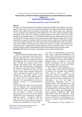 Structural Pattern of Mobile Phone Usage in Lagos Metropolis, Nigeria Osoba, S