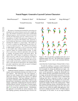 Arxiv:1910.02060V3 [Cs.CV] 12 Oct 2020 Requires Artists Meticulously Drawing Every Frame of a Mo- Poses Can Be Generated by Warping the Deformable Tem- Tion Sequence