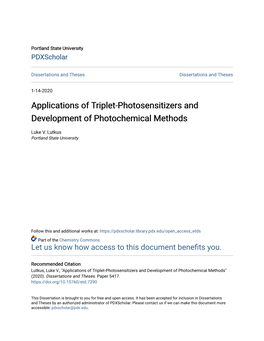 Applications of Triplet-Photosensitizers and Development of Photochemical Methods