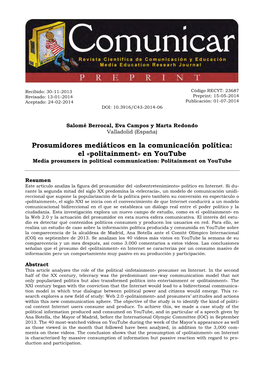 Prosumidores Mediáticos En La Comunicación Política: El «Politainment» En Youtube | Media Prosumers in Political Communicat