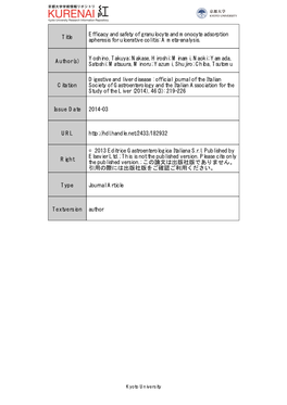 Title Efficacy and Safety of Granulocyte and Monocyte Adsorption