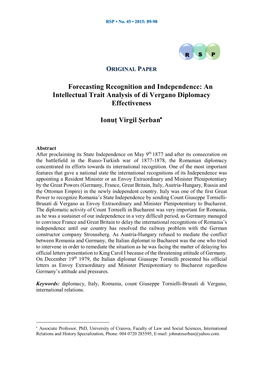 Forecasting Recognition and Independence: an Intellectual Trait Analysis of Di Vergano Diplomacy Effectiveness