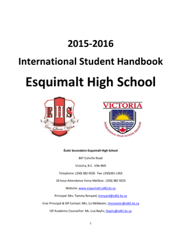 International Student Handbook Esquimalt High School