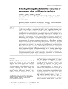 Role of Symbiotic Gut Bacteria in the Development of Acrosternum Hilare and Murgantia Histrionica