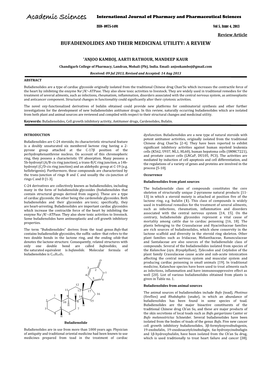 Bufadienolides and Their Medicinal Utility: a Review