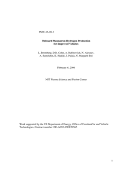 Onboard Plasmatron Hydrogen Production for Improved Vehicles