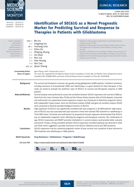 Identification of SEC61G As a Novel Prognostic Marker for Predicting Survival… CLINICAL RESEARCH © Med Sci Monit, 2019; 25: 3624-3635