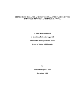 Elements of Task, Job Andprofessional Satisfaction in the Language Industry: an Empirical Model